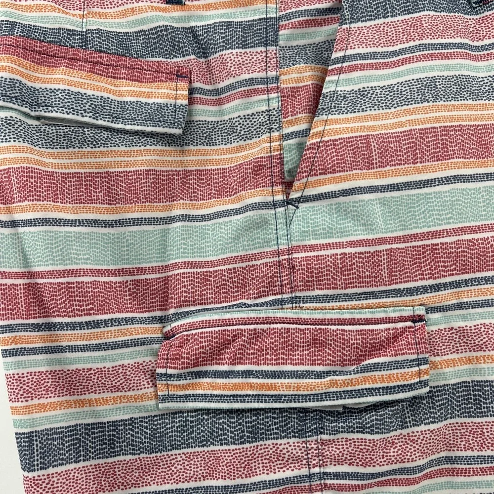 MICROS Shorts Men's 34 Multicolored Stripes Flat Front Lightweight Small Hole